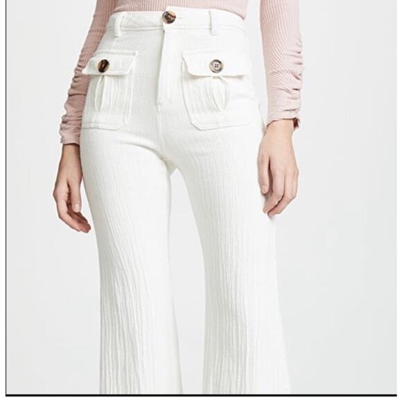 Free People Women’s Boca Bell Bottoms Wide Leg Pants White Sz 4 Cotton Linen - Picture 2 of 15